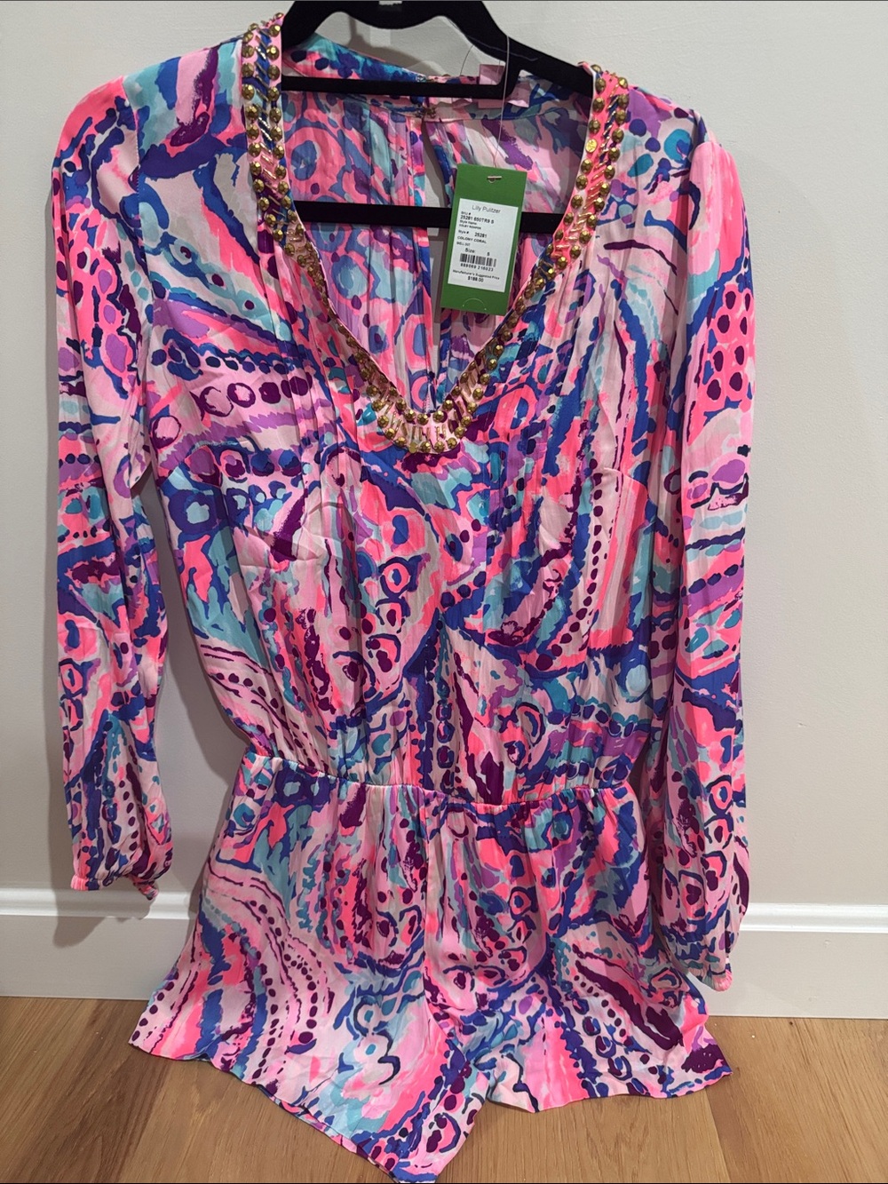 Lilly Pulitzer Pink Multi-Color Beaded V-Neck Romper